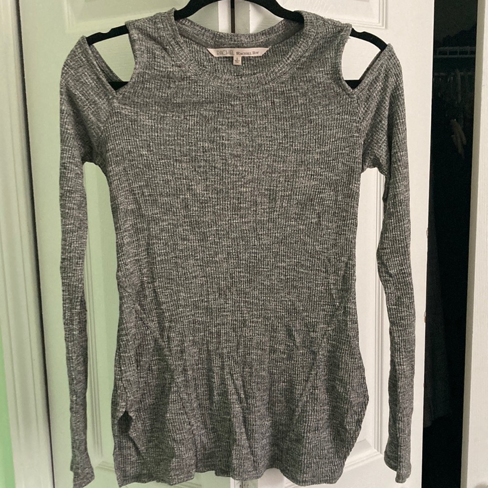 Grey off the shoulder long sleeve top